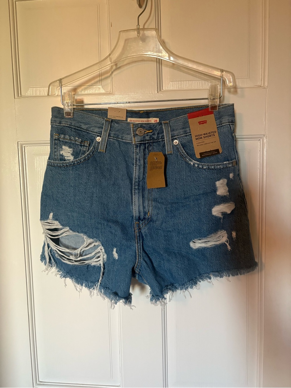 Levi's Distressed Blue High-Waisted Mom Denim Shorts
